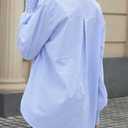 OMSJ Womens Striped Button Down Shirts Smocked Cuffed Sleeve Stylish Collared Office Work Blouses with Pocket (M)