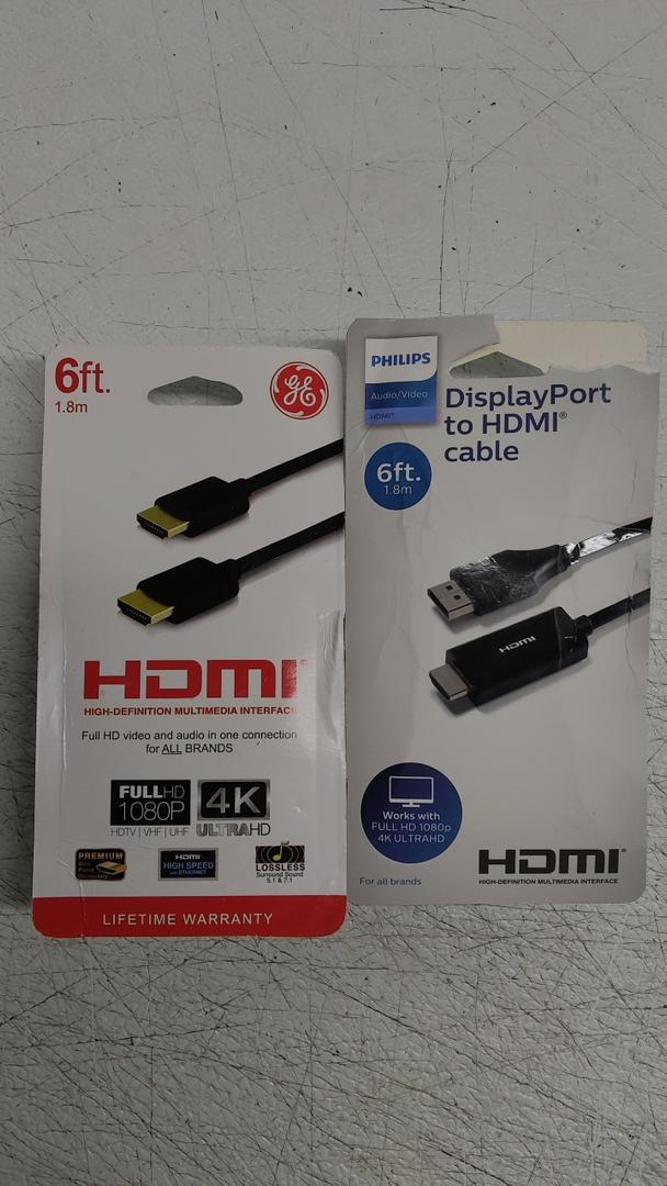Philips DP to HDMI 6 Ft Cable, paired with a GE 6FT 4k ULTRA HD 6FT cable 2 Pack