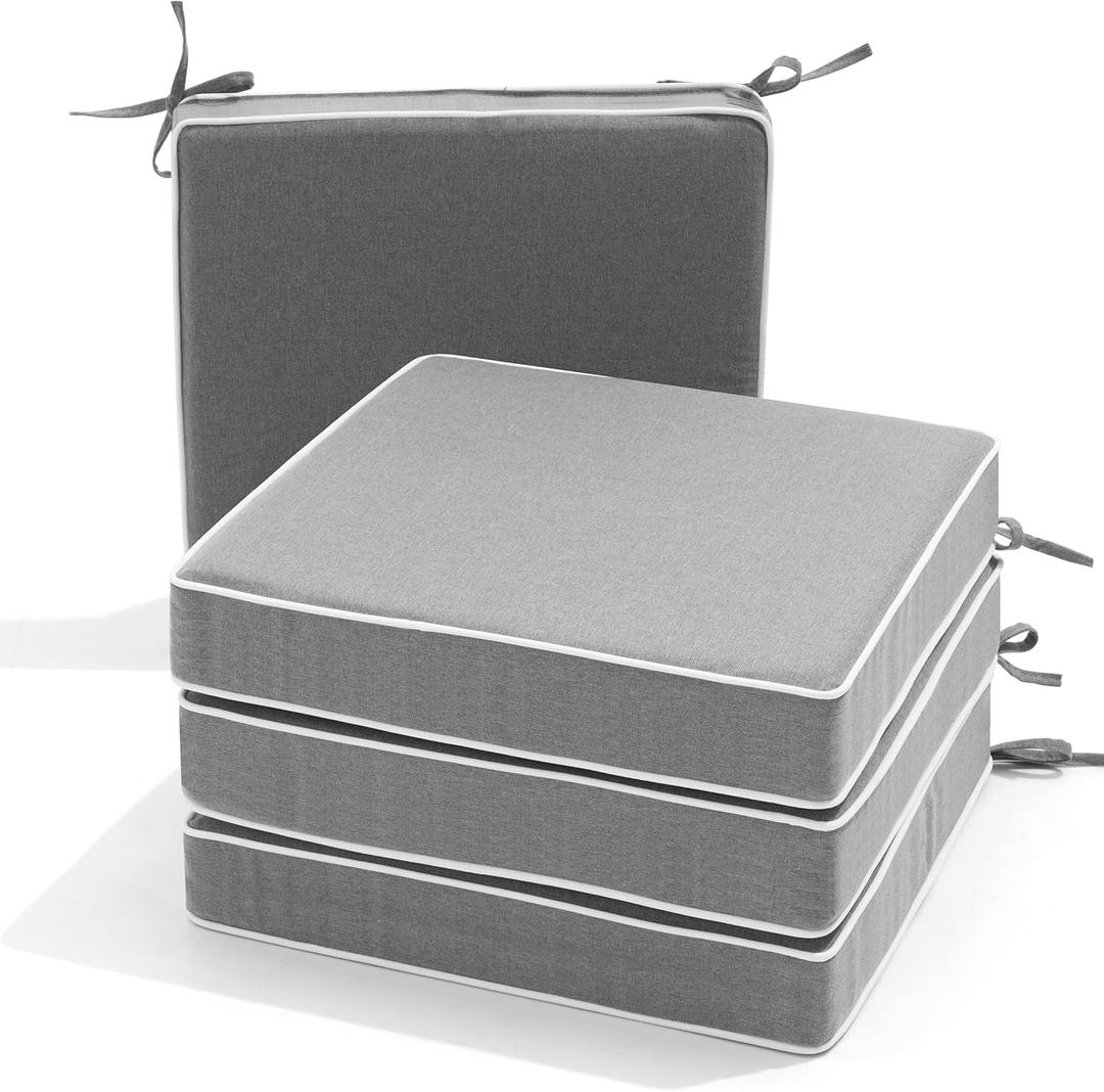 Crestlive Products Outdoor Chair Cushions Set of 4, 19" x 19" Patio Seat Cushions for Furniture with High-Density Foam, Waterproof and Fade Resistant Wicker Chair Pads for Outside Sofa, Grey (Light Gray)