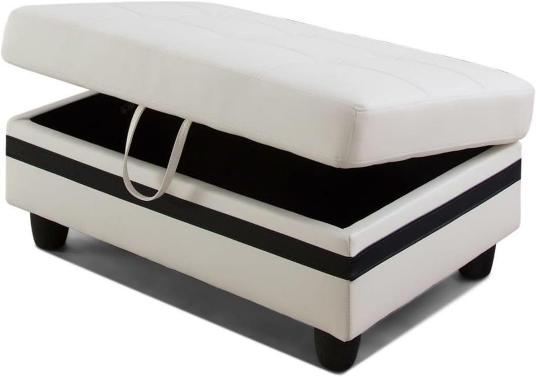 Ottoman Storage Ottoman Bench Semi PU Synthetic Leather Footrest Footstool with Hinged Lid for Living Room, Bedroom, Entryway, White and Black-2, 35"X23.5"X17.5"