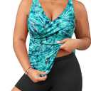 Aqua Eve Plus Size Tankini with Shorts Two Piece Swimsuits Tummy Control Bathing Suits for Women Green Paisley 24W