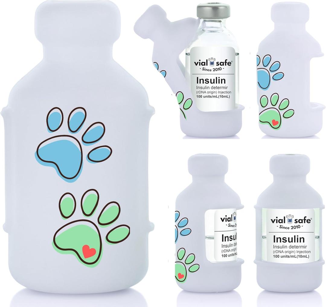 VIAL SAFE | Insulin Vial Protector Case | Secure Insulin Bottle Protector & Cover for 10mL Vials | Fits Humalog, Humulin, NovoLog, NovoRapid, Novolin | 2-Pack | Paw Prints