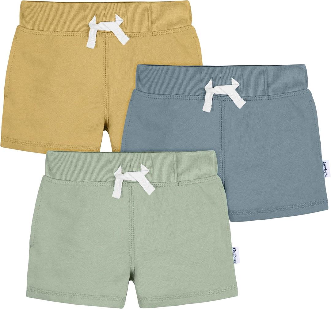 Gerber Baby-Boys Toddler 3-Pack Pull-on Knit Shorts (Green)