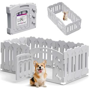 Dog Playpen, Puppy Playpen for Small Dogs, Indoor Dog Play Pen with Door & Lockable Gate, Foldable Portable Pet Fence, 61" x 61" x 24", Easy to Assemble (24"H, light gray)