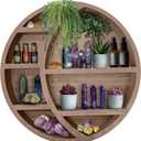 Wooden Floating Moon Shelf Wall Decor - Decorative Boho Home Hanging Display Shelf for Bedroom, Dorm, Nursery - Easy Mount Storage for Crystals and Essential Oils - 14 x 14 x 3.5 (Light Brown)