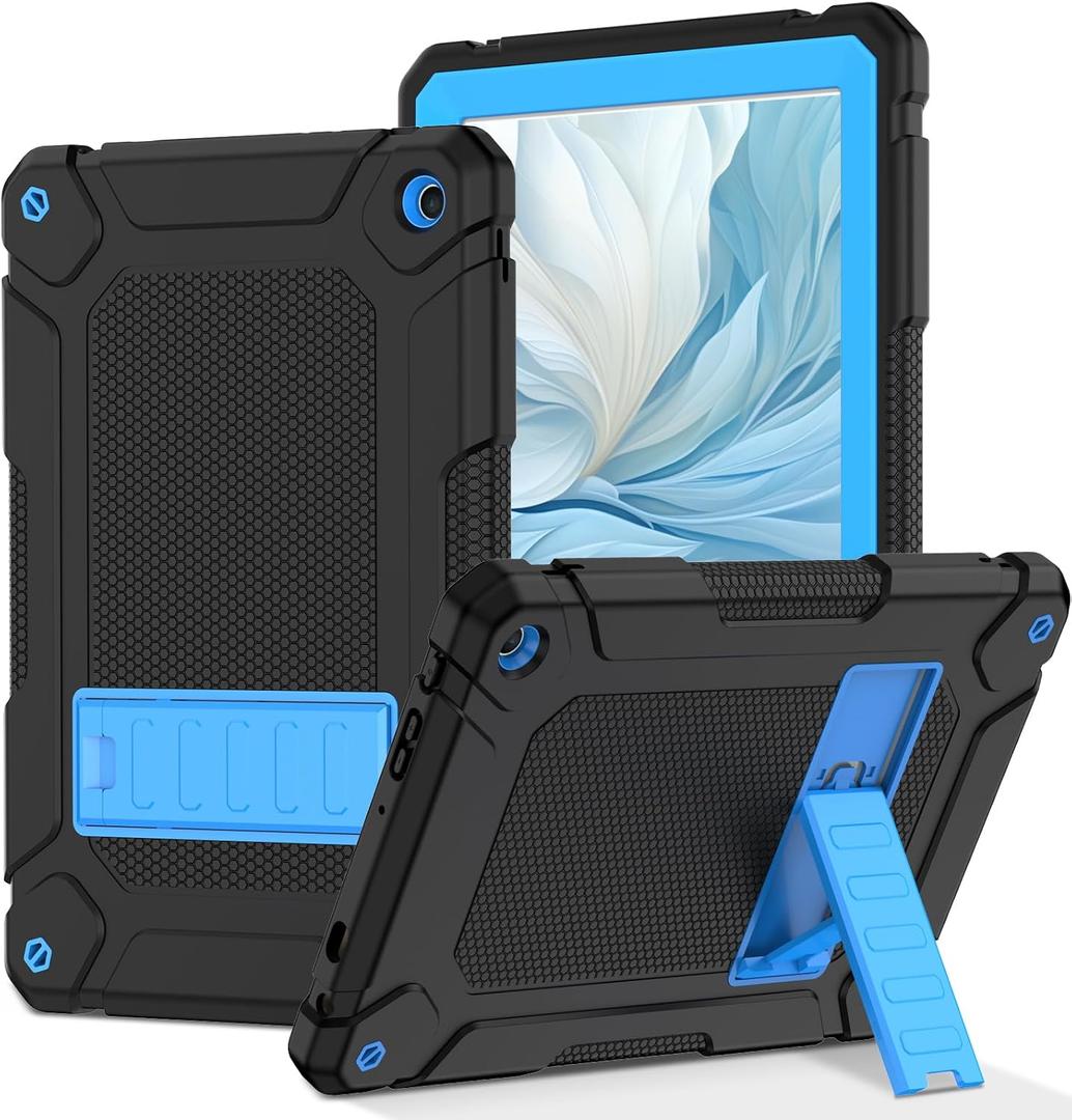 MENZO Case for Fire HD 10 (Only 13th Gen, 2023 Release) Bracket Design, Layer Duty Shockproof Rugged Case with Kickstand, Black+Teal