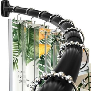 Curved Shower Curtain Rod 43-71 Inch Adjustable Aluminum Shower Rod Need to Drill Shower Curtain Rod for Bathroom Black