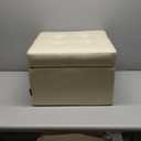 H&B Luxuries Tufted Leather Square Flip Top Storage Ottoman Cube Foot Rest (Cream with Storage)
