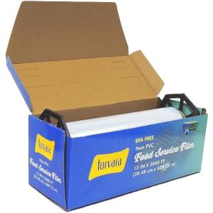 Non-PVC 12" x 2000' Foodservice/Cutterbox Film With Slide Cutter (BPA-Free,Chlorine-Free, Non-PVC, Microwave Safe and Odourless Foodwrap Film)