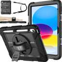 BMOUO Case for iPad (A16) 11th Generation 11" 2025/iPad 10th Generation 10.9 inch 2022, 360 Rotating Stand & Pencil Holder & Hand & Shoulder Strap Shockproof iPad 11th/10th Generation Case, Black