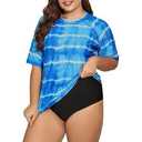 Womens Two Piece Plus Size Short Sleeve Rash Guard Sets Modest Swim Shirts Top and Shorts UPF50+ Swimsuit, 1X