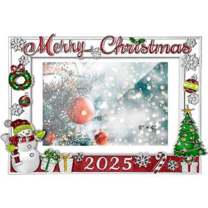 Mulumu 2025 Christmas Decorations Picture Frame 4x6 Snowflake Christmas Metal Photo Display Photo Frames with High Definition Glass Front Gift Ideas Tabletop Home Decorative (Snowman 2025)