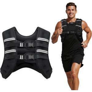 Weighted Vest, 8lb/12lb/16lb/20lb/25lb/30lb Weight Vest with Two Adjustment Straps for Men Women, Weight Vests with Reflective Stripe for Strength Training, Running, Jogging, Walking (Black)