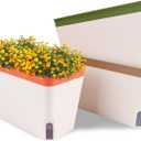 OurWarm 3 Pack Self Watering Herb Planter Set for Windowsill, 10.5In Indoor Herb Garden Planters with Water Level Indicator, Dual Layer Easy Care Pot for Basil, Flowers, Vegetables & Succulent