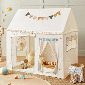 Tiny Land Kids Tent with Mat, Kids Play Tent for Toddlers, Playhouse for Kid Indoor, Ideal Toy Gift for 3+ Boys, Play Room Furniture (Blue and Off-white)