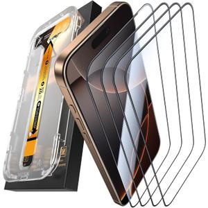 MRGLAS 4-Pack Screen Protector for iPhone 16 Pro Max [9H+ Military-grade Aerospace Glass][Auto-Alignment Kit][HD Clear] Shatterproof Tempered Glass Film for 16 Pro Max 6.9" Case-Friendly, Zero-bubble