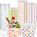 150 Pcs 8 Oz Ice Cream Cups with Lids Paper Snack Bowls with Lids Disposable Soup Containers Paper Dessert Cups Disposable Ice Cream Bowls for Cold or Hot Food Summer Graduation Party Supplies