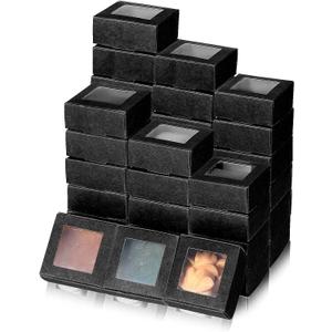 MAQUITA 100 Pcs Soap Packaging Boxes with Window Mini Kraft Paper Boxes Bulk Treat Favor Boxes Rectangle Gift Soap Boxes for Homemade Soap Making Cookies Candy Prese (black)