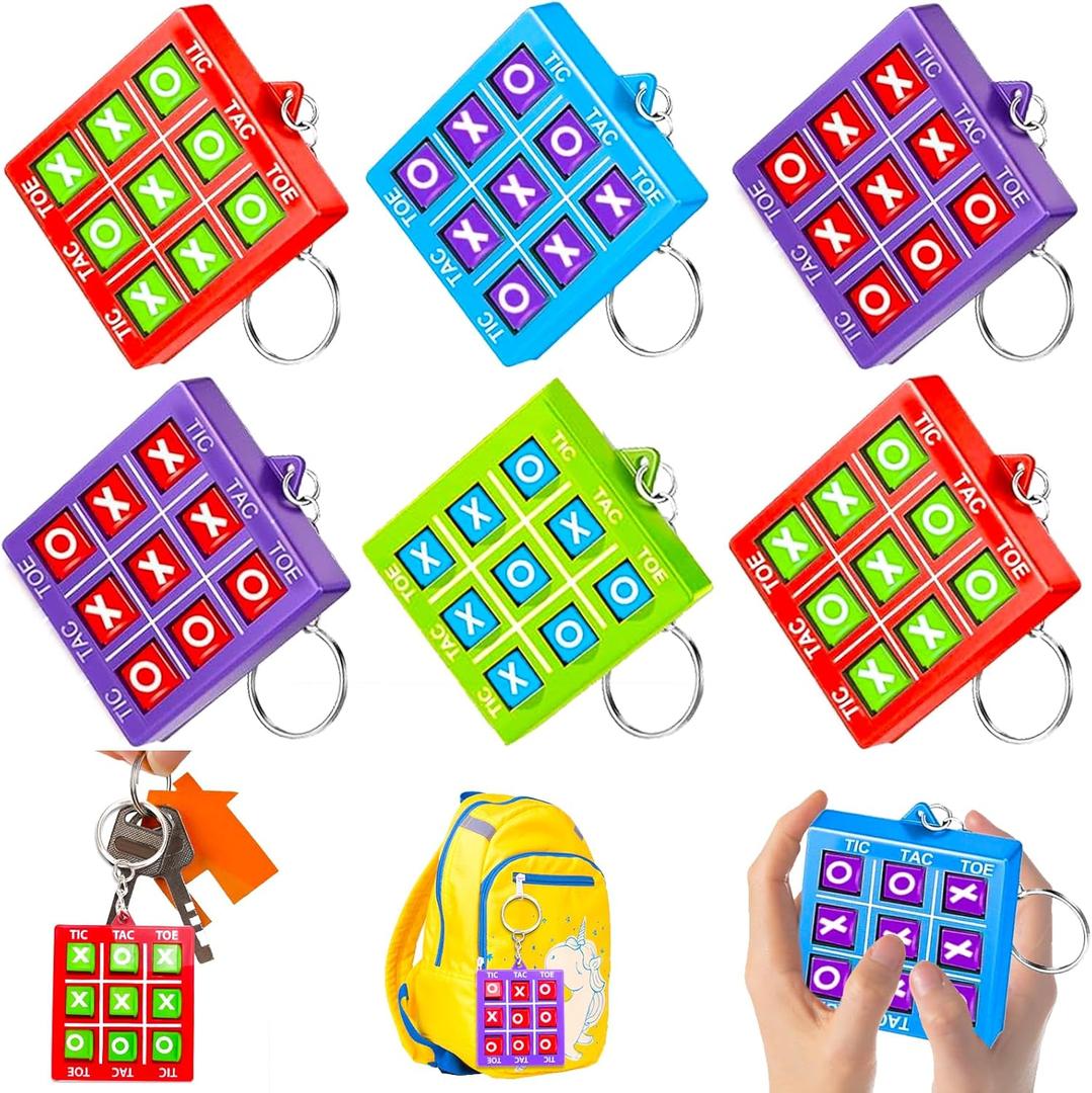 16PCS Valentines Tic Tac Toe Game Keychains Bulk Birthday Party Favors Goodie Bags Stuffers for Kids 4-8 8-12 Classroom Treasure Chest Box Toy Carnival Prize Pinata Filler Students Rewards Return Gift