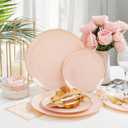 PULOTE 200Pieces Pink Plastic Plates - Premium Hard Pink and Gold Disposable - Include 100PCS 10 inch Dinner & 100PCS 7 inch Dessert Plates, Ideal for Wedding, Party & Mother's Day