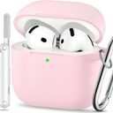for AirPods 4 Case Pink with 3-in-1 Cleaner Kit & Keychain, Skin-Soft Silicone 360 Full Protection iPod 4 Case Cute Compatible with Apple Airpods 4th Gen 2024 Cover for Women Girly, Lightpink