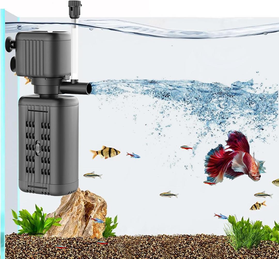 40-150 Gallon Internal Aquarium Filter, 4-in-1 Submersible Power Fish Tank Filter with Water Pump, Wave Maker & Air Bubbler for Large Fish Tanks, Turtle Tanks, and Koi Ponds15W