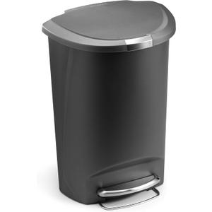 simplehuman 50 Liter / 13 Gallon Semi-Round Kitchen Step Trash Can with Secure Slide Lock, Grey Plastic