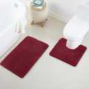 Bathroom Rug Set 2Piece, Thick &Soft Microfiber Shaggy, U Shaped Contour, Machine Washable Bath Mats, Absorbent Bath Rugs, Non-slip Rubber Backing Bath Mat for Bathroom Floor, Tub and Shower, Burgundy, 2 Piece: 20" X 20" + 20" X 32"
