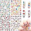 Cartoon Nail Art Stickers 3D Self-Adhesive Nail Decals Cute Nails Stickers Nail Art Supplies Designer Nails Sticker for Women Nails Art Decorations (4 Sheets)