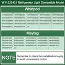 W11527432 W11042554 W11387579 Refrigerator LED Light Replacement Whirlpool Maytag Amana Refrigerator Light Assy Module Brand W11101384 W11333374 W11245960 W11387581