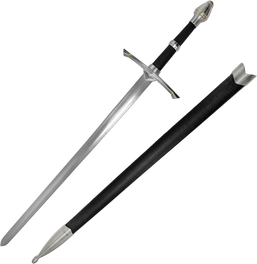 One Hand Medieval Sword - High Carbon Steel Sword - 41.25-Inch Prop Sword with Black Scabbard - LARP Sword with Metal Pommel and Guard - Sword for Cosplay, Costumes, Events