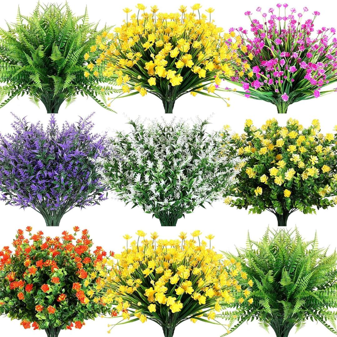 Zeyune 42 Bundles Artificial Flowers Fake UV Resistant for Outdoor Plastic Greenery Shrubs Plants No Fade Faux Flower for Garden Porch Patio Window Box Decor Wedding Hanging Indoor