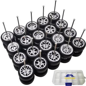 1/64 Wheels and Tires Set, 10-Pack 1 64 Scale Wheels with 10 for 1/64 Diecast Cars Upgraded and Modified Rubber Tires(Diameter 0.43in/11mm) (Silver Plated)