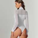 Avidlove Long Sleeve Body Suits Womens Mesh Turtleneck Bodysuit Thong Dressy Going Out Bodysuits Top Fall Outfits (Large, White)