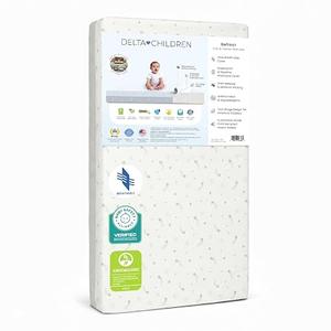 Delta Children Refresh 2-Stage Crib and Toddler Mattress - Breathable Cover and Core - Machine Washable - GREENGUARD Gold – Waterproof - Sustainably Sourced Core, Grey
