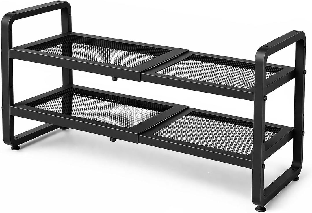 SNTD Shoe Rack - Expandable Shoe Organizer for Closet, Adjustable Metal Shoe Shelf Storage, Stackable Long Shoe Stand Holder for Garage, Entryway, Door Entrance (Black, 2-Tier)
