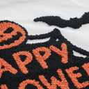 Jonhier Halloween Decorative White Throw Pillow Cover, Fall Embroidered Pumpkin Pillowcase for Sofa Couch Bed, Textured Bat Pattern Thanksgiving Cushion Home Decor (Happy Halloween, 18 x 18)