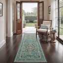 WITSHOCK 2x8 Teal Runner Rug for Hallway, Washable Rug Distressed Boho Soft Low Pile Stain Resistant Foldable Carpet for Kitchen Entryway Indoor Entrance Laundry Vintage Farmhouse Home Decor