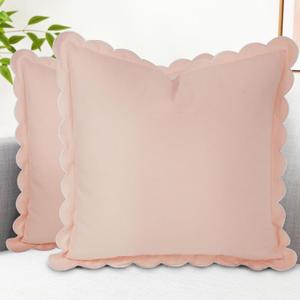 Mrcrypos Peach Pink Scalloped Pillow Covers,Boho Accent Pruffle Throw Pillows 18X18 Set of 2 Pillow Covers Decorative Pink Throw Pillows for Home Living Room Sofa Couch Bed Décor