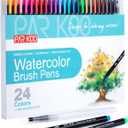 ParKoo Watercolor Brush Pens, 24 Colors Flexible Real Nylon Brush Tip Pens for Watercolor Painting, 1 Blending Brush, Paint Markers for Artists and Beginner Painters Coloring Books, Calligraphy