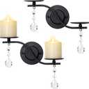 Black Candle Sconces,Wall Mount Candle Holder,Dual arm Design Metal Sconces with Crystal Ornament for Home Decor-Set of 2.