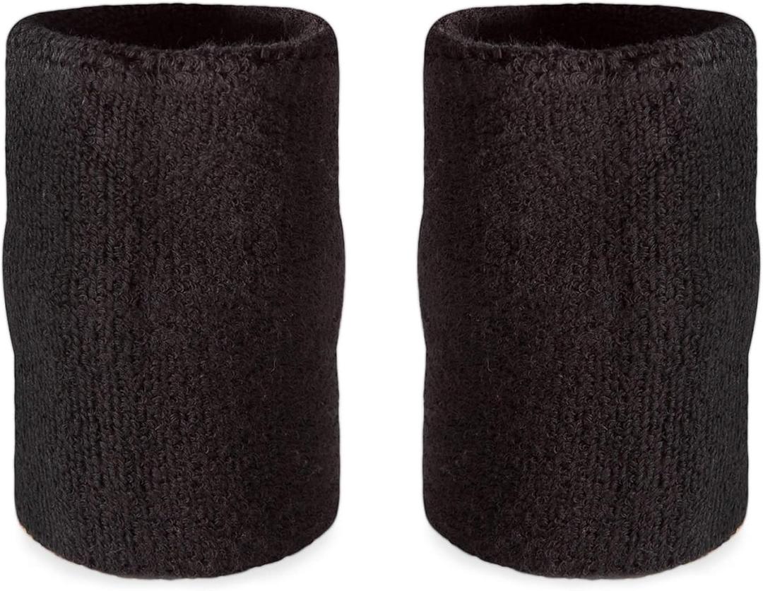 Suddora 6" Doublewide Wrist Bands/Armbands (Pair) - Thick Sweatbands for Basketball, Tennis, Baseball, Gym (Black)
