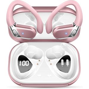 Wireless Earbud, Bluetooth 5.4 Headphones IP7 Waterproof for Sport, 50H Running Wireless Earphones with ENC Noise Cancelling Mic, Deep Bass Over Earbud with Earhooks for Android, iOS, Workout, Gym (Pink)
