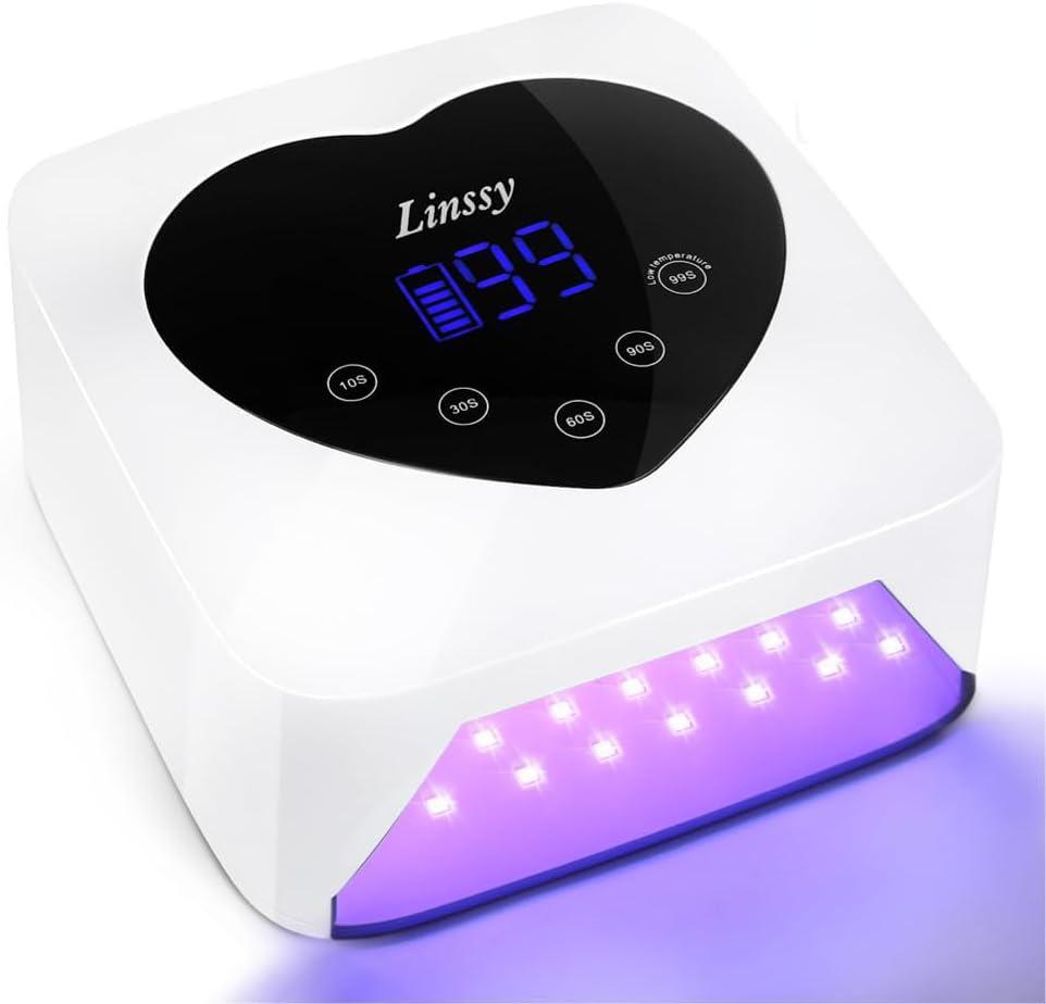 Nail Lamp,Cordless UV Led Nail Lamp 72W Rechargeable Nail Dryer with 5 Timer Setting,Professional Nail Light with Cute Heart Shape Large LCD Display (White)