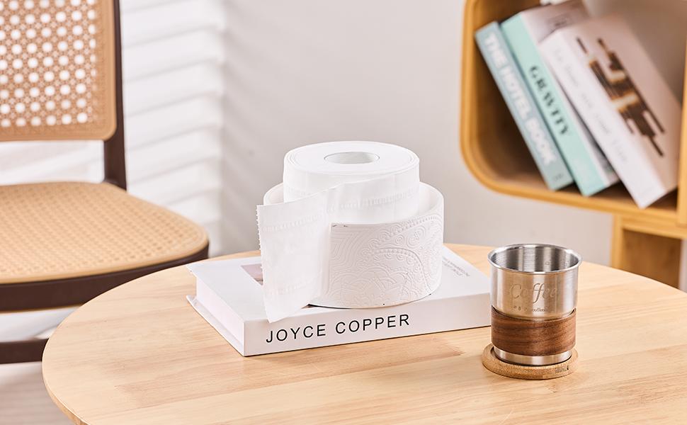 White Boho Flowers Carved Toilet Paper Holder Stand for Bathroom Countertop or Floating Shelves,Toilet Top Decorative Roll Organizer Mega Roll 5.5 Inches or Less, Free Standing Mega Roll Storage