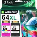 64XL Ink Cartridge Combo Pack Replacement for HP Ink 64 64XL Black and Color Ink Cartridge for HP Printers Works with Envy Photo 7855 7155 7858 7800 7120 6252 6255 Tango Printer Ink hp 64 XL
