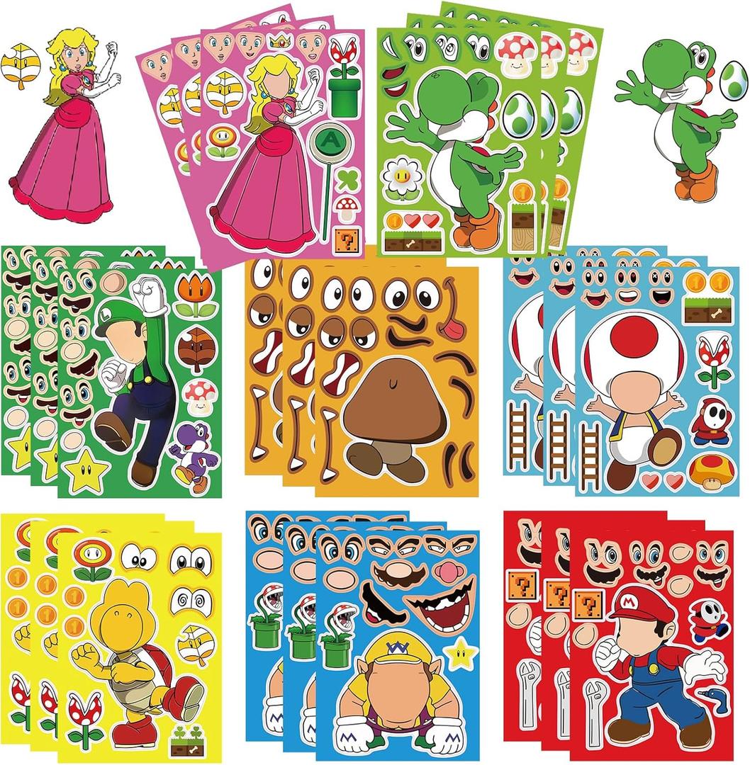 36Pcs Make-a-face Stickers, Make Your Own Stickers Fun Craft Project for Kids, Mixed and Matched with 8 Designs Characters Sticker for Party Decoration, Class Reward, Book Decor, Birthday Gifts