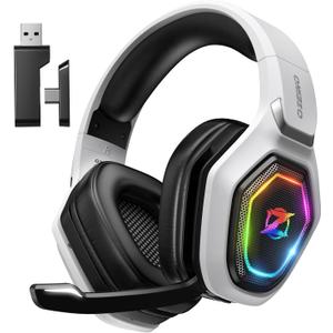 2.4GHz Wireless Gaming Headset for PC, Ps5, Ps4 - Lossless Audio USB & Type-C Ultra Stable Gaming Headphones with Flip Microphone, 40-Hr Battery Gamer Headset for Switch, Laptop, Mobile, Mac (White)
