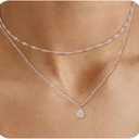 ACECHA Silver Layered Necklaces for Women, Dainty Singapore Chain Choker Necklace with Simple Diamond Pendant Trendy Charm Jewelry Gifts