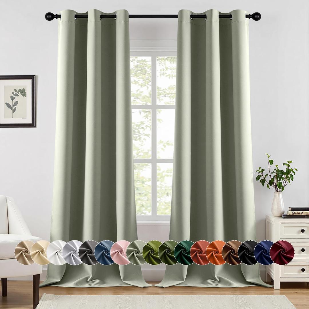 MIULEE Sage Green Blackout Curtains for Bedroom Living Room 90 Inches Long 2 Panels, Thermal Insulated Room Darkening Drapes Grommet Noise Reducing Light Blocking Window Treatments 40x90 Inch